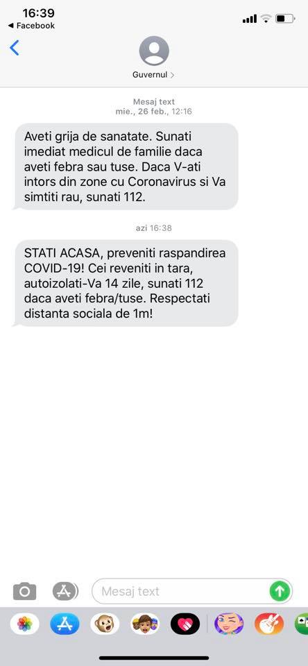 SMS-uri de la guvern: Stați acasă, preveniți răspândirea COVID-19!