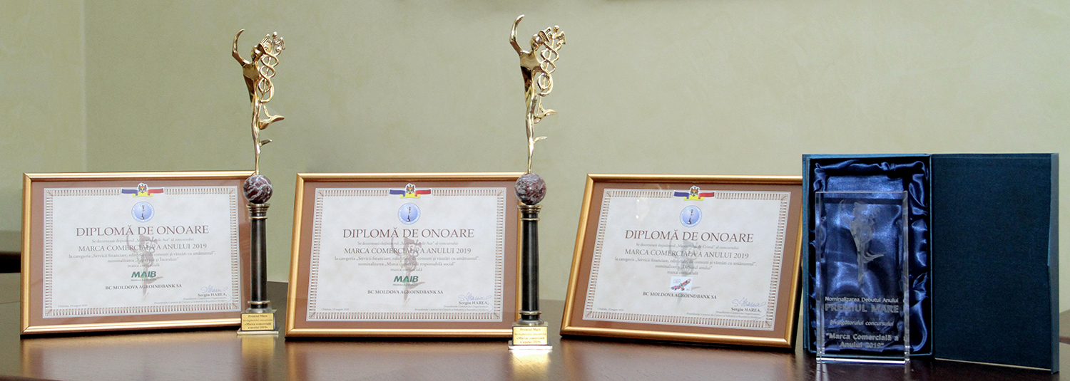 Moldova Agroindbank получил три высшие премии на национальном конкурсе «Торговая марка года 2019»