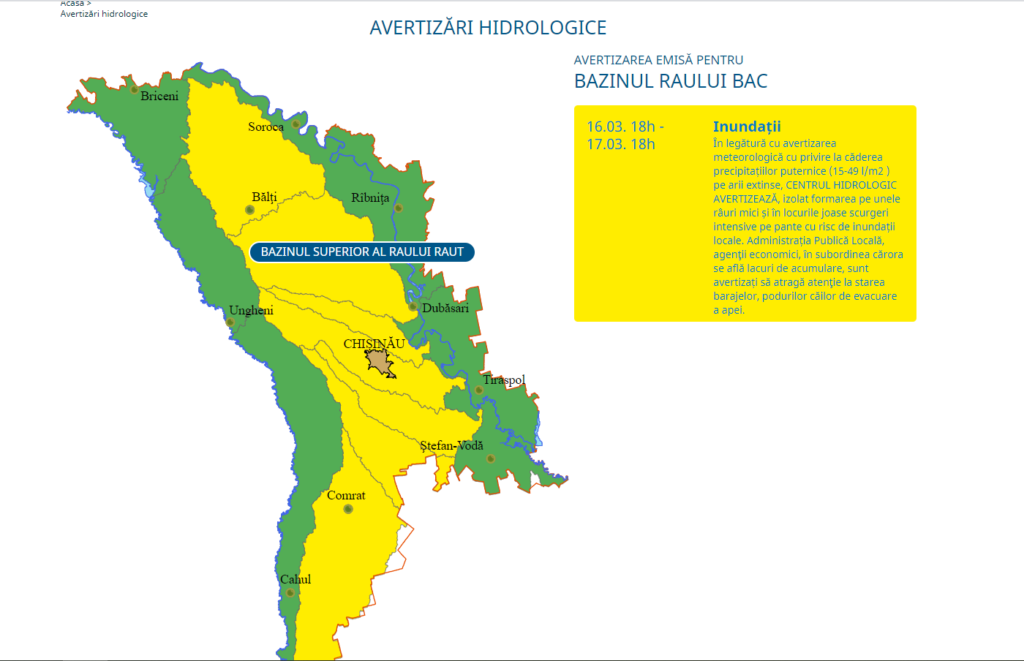 Cod Galben de alertă hidrologică în centrul țării. Zonele vizate