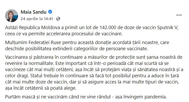 Parlamentul și Dodon dezinformează? Moldova a primit 71 de mii de doze de vaccin Sputnik-V, nu 142 de mii