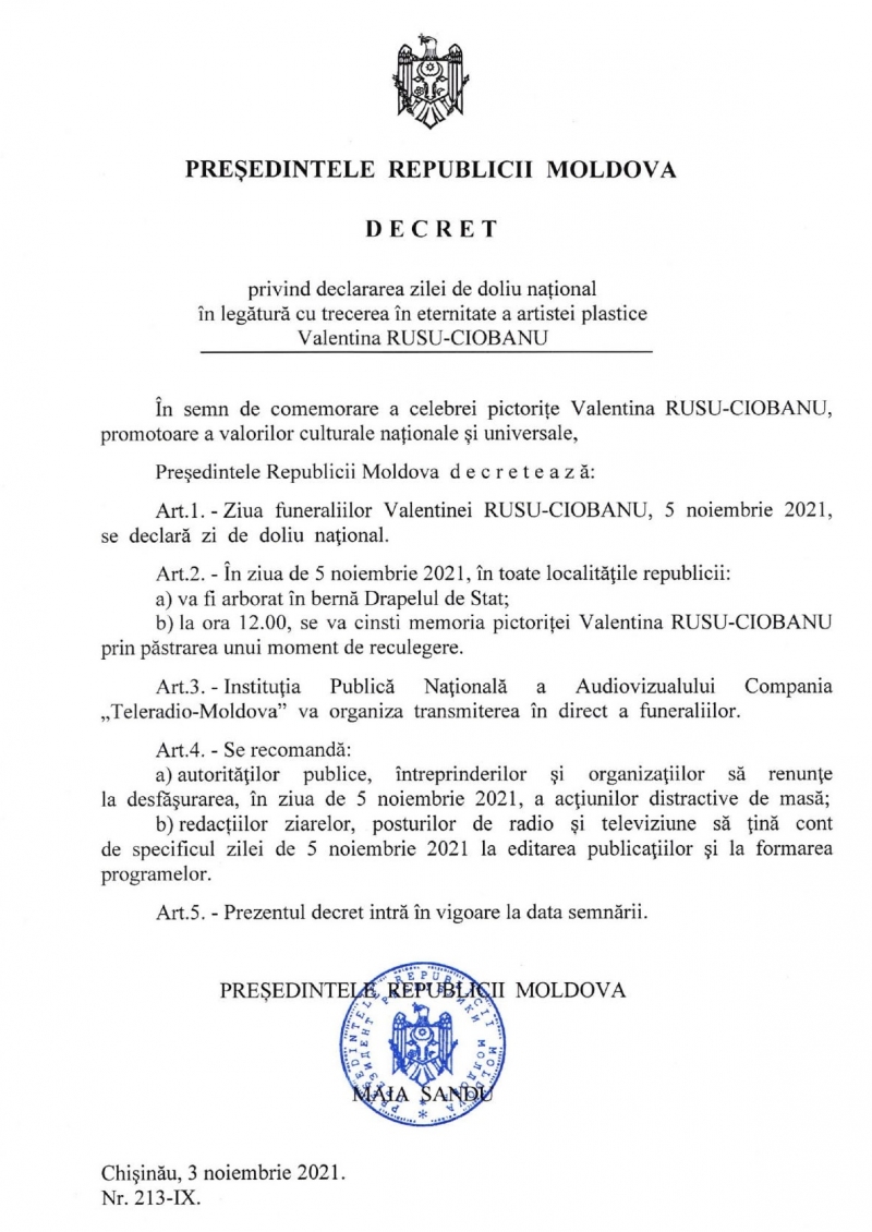 Vineri, 5 Noiembrie, Decretată Zi De Doliu Național în Republica ...