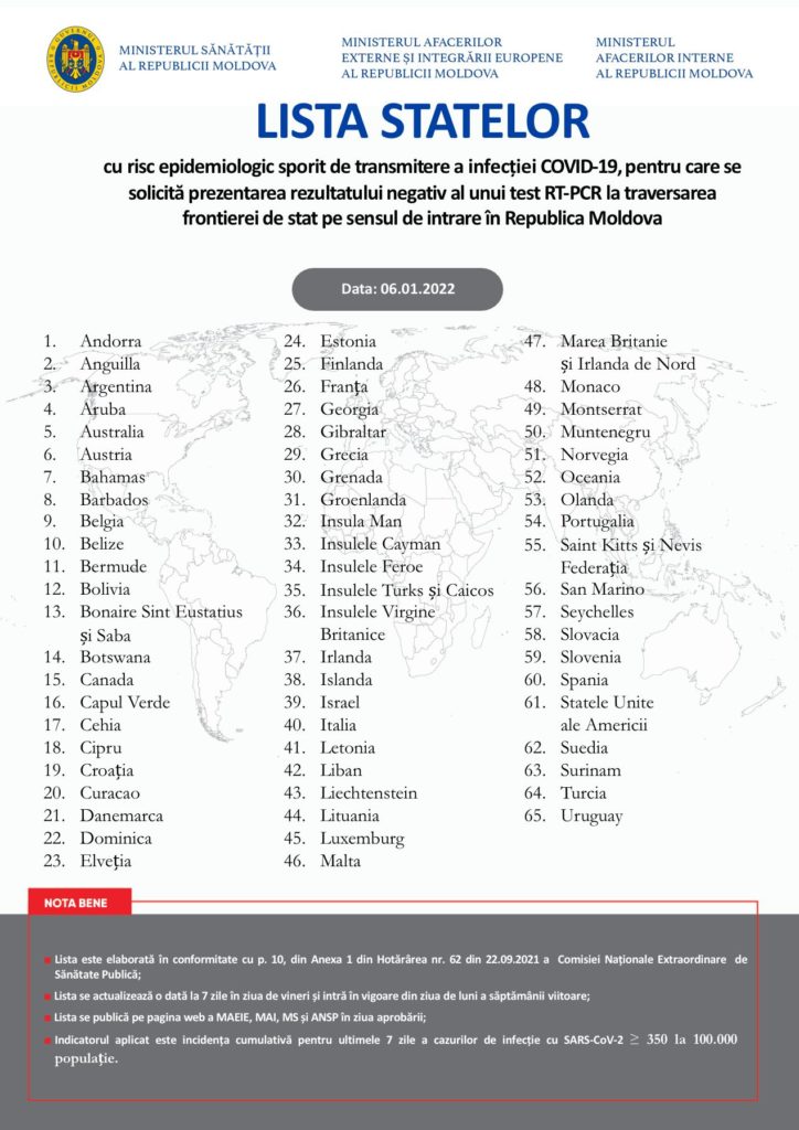(DOC) Молдова обновила список стран «красной зоны». Какие государства в него попали?