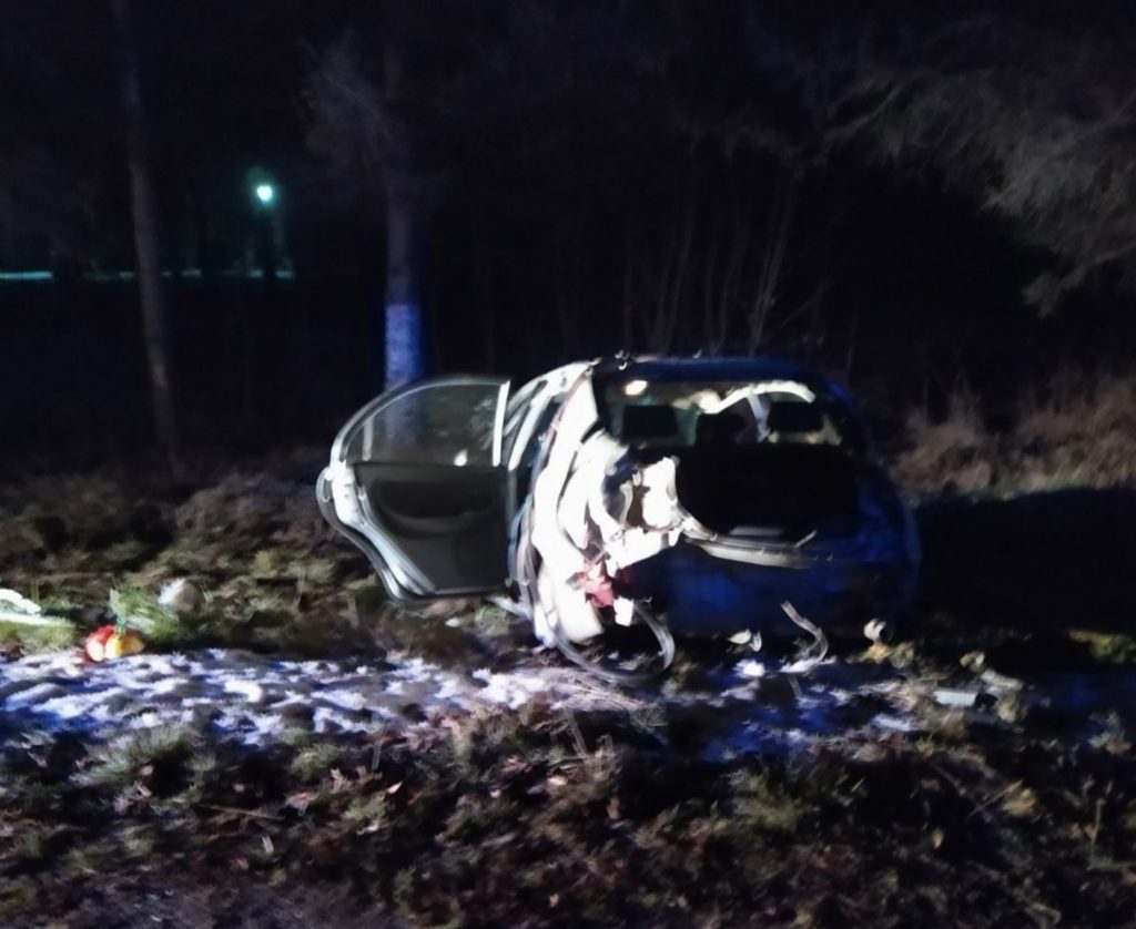 FOTO Un șofer de 22 de ani din Dondușeni a intrat cu mașina într-un copac. Pasagerul său a fost spitalizat