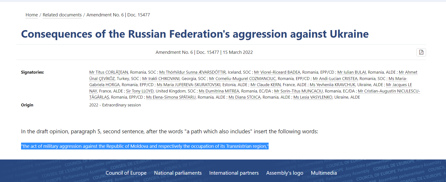 APCE a declarat Transnistria „teritoriu ocupat de Fed. Rusă”. Cui aparține inițiativa și prima reacție a delegației Moldovei