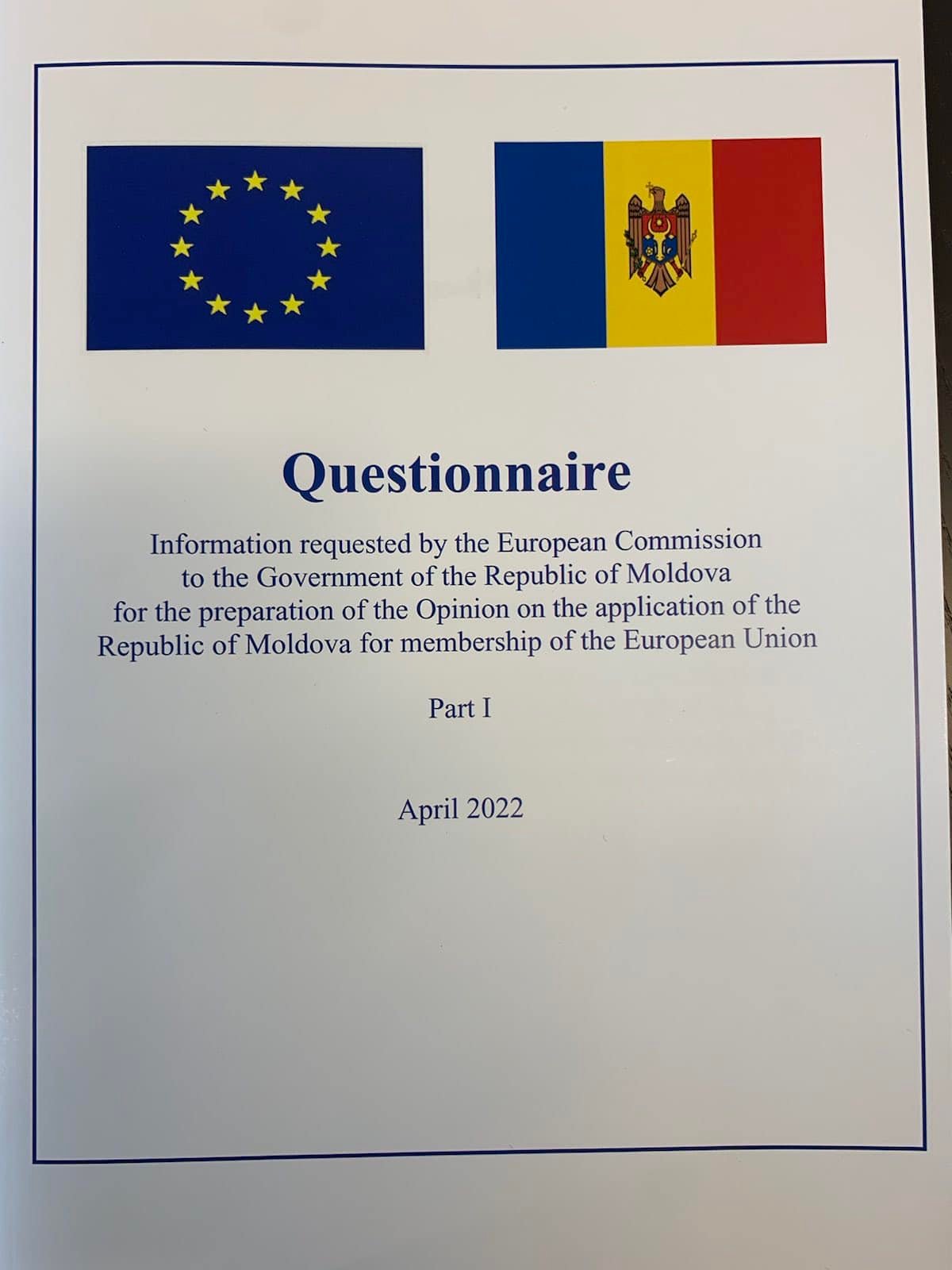 FOTO Republica Moldova a primit chestionarul Comisiei Europene cu privire la cererea de aderare la UE