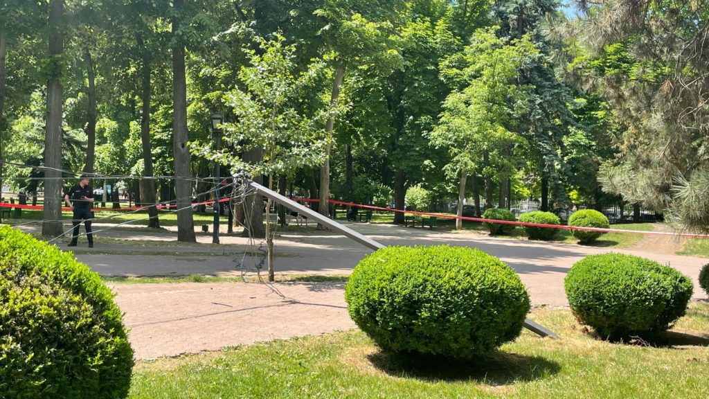 (ФОТО) В парке в центре Кишинева упал электрический столб