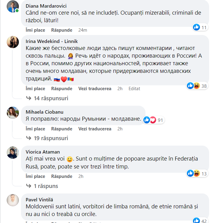 Rossotrudnichestvo a inclus moldovenii în lista popoarelor Rusiei. Postarea a adunat peste 100 de comentarii în câteva ore