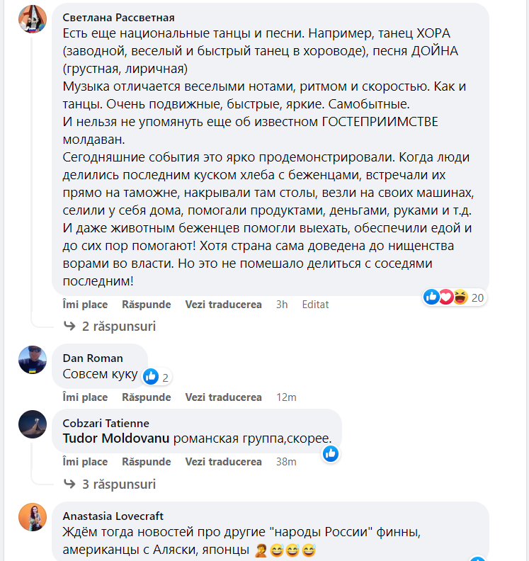 «Нет, спасибо». Как в соцсетях прокомментировали публикацию Россотрудничества «Народы России. Молдаване»