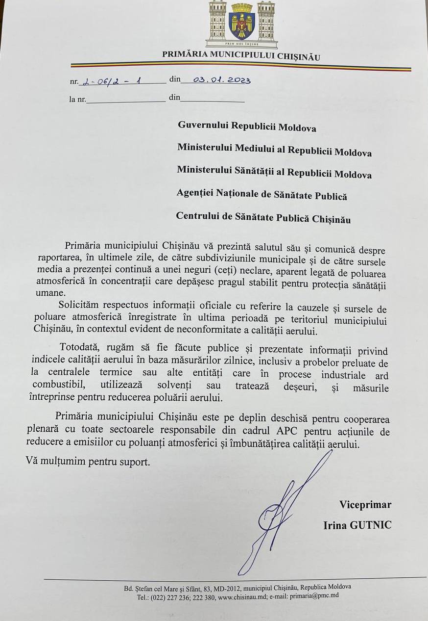 „Primăria Chișinău vă prezintă salutul său”. Viceprimarul cere explicații de la Guvern cu privire la poluarea aerului