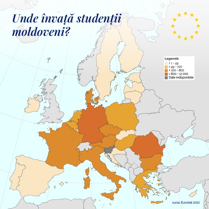 (FOTO) România, Germania și Franța. În care țari din Uniunea Europeană învață studenții moldoveni