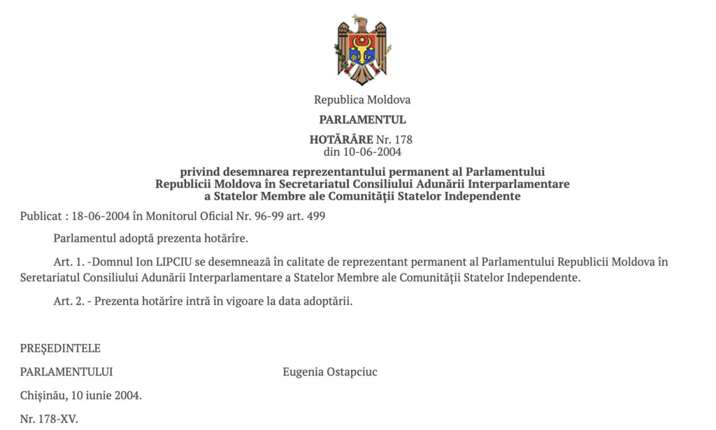 După 19 ani în aceeași funcție, reprezentantul Moldovei în secretariatul Consiliului Adunării Interparlamentare a CSI va fi rechemat