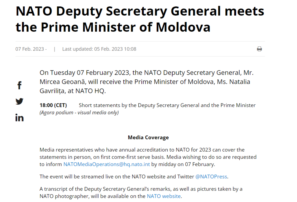 Natalia Gavrilița va avea o întrevedere cu secretarul General Adjunct al NATO