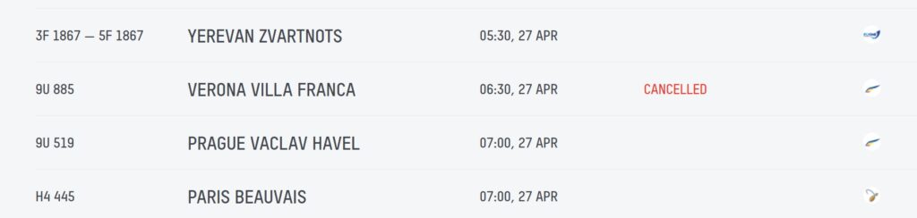 Air Moldova отменила три рейса 27 апреля