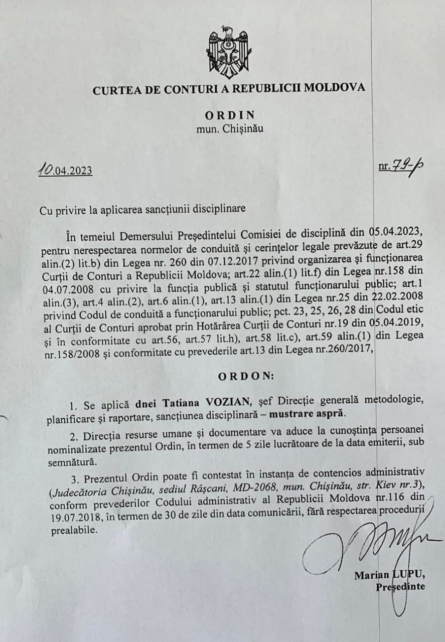 (DOC) Marian Lupu, acuzat că a sancționat disciplinar o subalternă, pentru că nu i-a răspuns la avansurile sexuale. Reacția Curții de Conturi