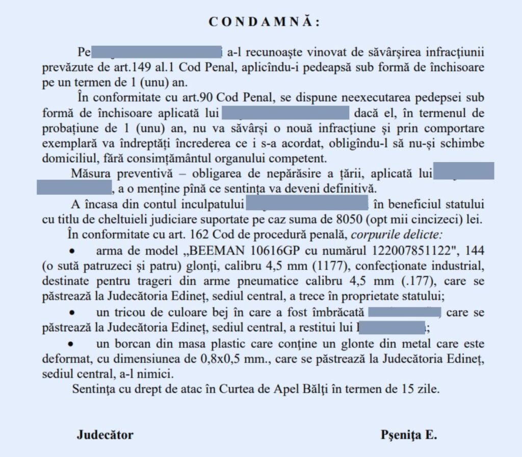 Tatăl băiatului minor, care și-a împușcat întâmplător verișoara de 7 ani, și-a aflat sentința