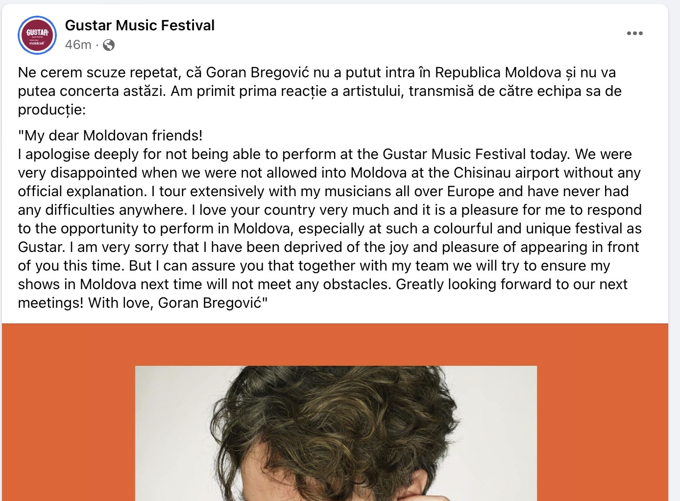 Fără Goran Bregović la festivalul de la Orheiul Vechi? Organizatorii evenimentului: nu i-a fost permisă intrarea în Moldova 