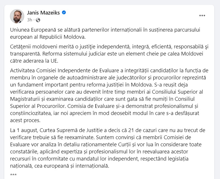 SUA și UE, mesaje trase la indigo, după decizia CSJ, privind candidații care au picat testul integrității: „Moldovenii merită o justiție independentă”