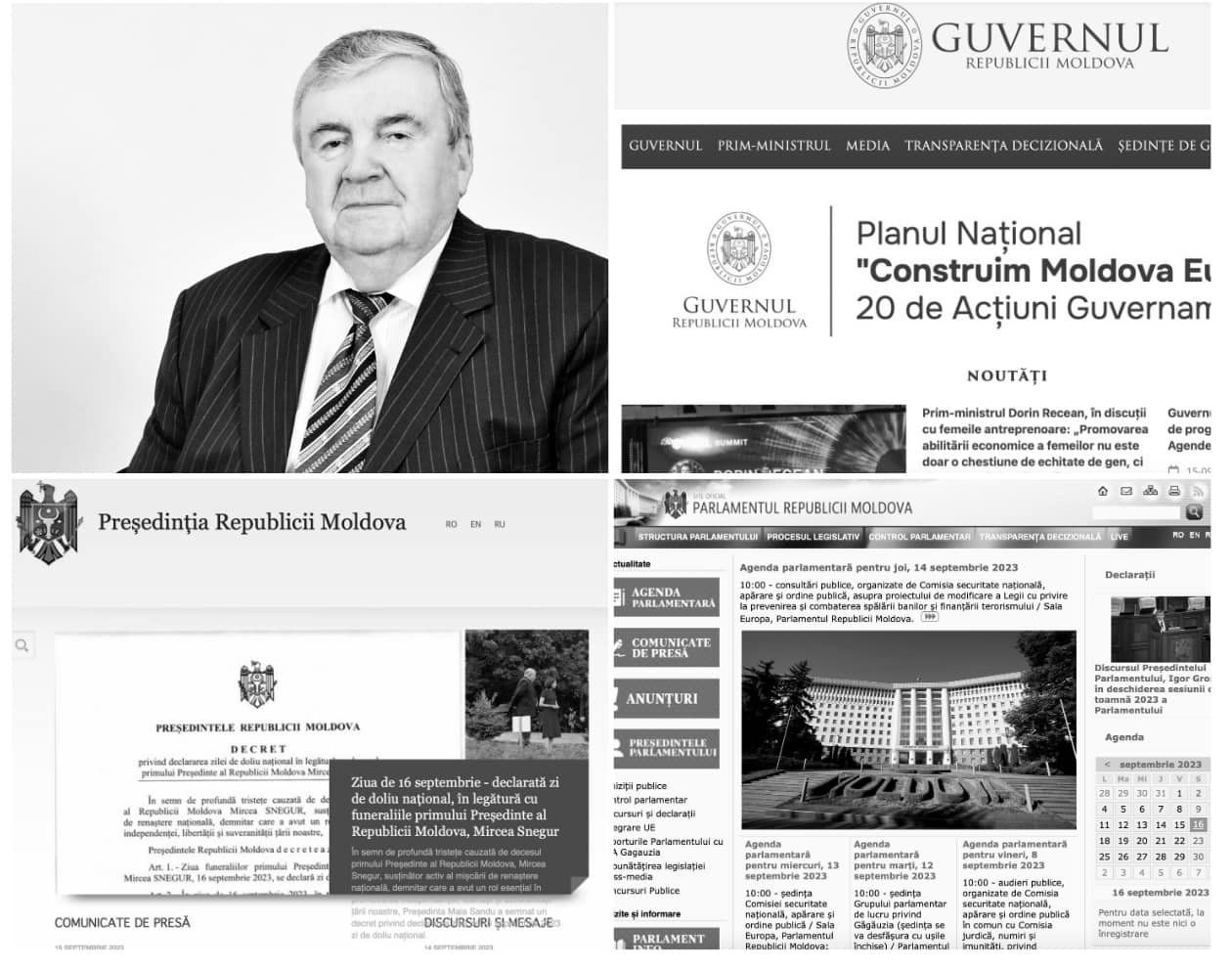 Omagiu pentru Mircea Snegur: paginile web ale Președinției, Guvernului, Parlamentului și altor instituții publice îmbracă straie de doliu