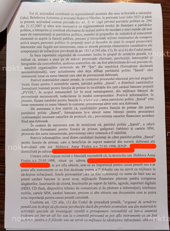 „Independență” finanțată de Șor? O candidată din Găgăuzia la funcția de primar a publicat actele pe baza cărora a fost percheziționată