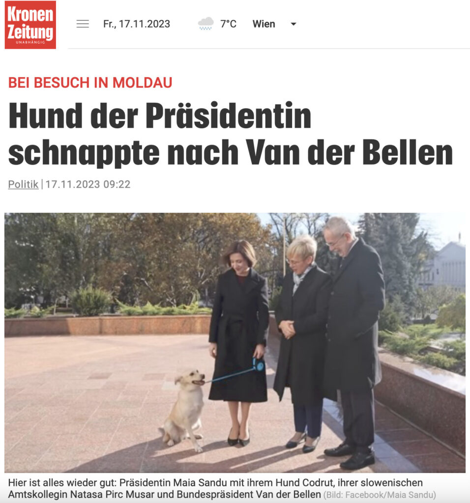 Cum a relatat presa din Austria incidentul cu Codruț? Știrea cu președintele Austriei mușcat de câine a ajuns inclusiv în Indonezia și Turcia