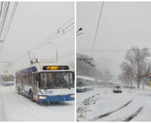 FOTO/VIDEO Troleibuzele din Chișinău nu vor circula până la ora 16:00, din cauza ninsorii abundente