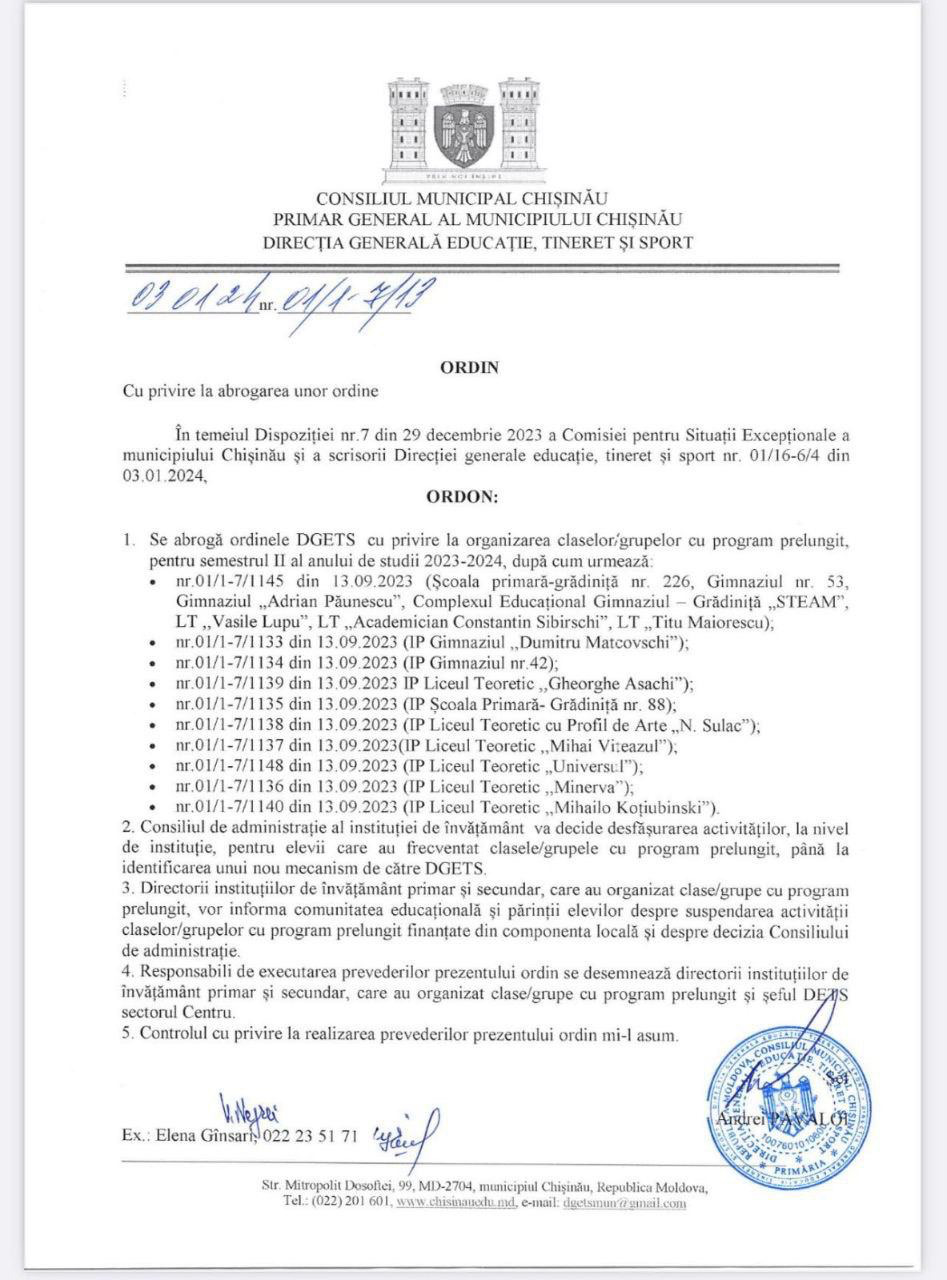 Ce se întâmplă cu grupele cu program prelungit din școlile din Chișinău, din 9 ianuarie? Explică directorii de licee și șeful Direcției Educație