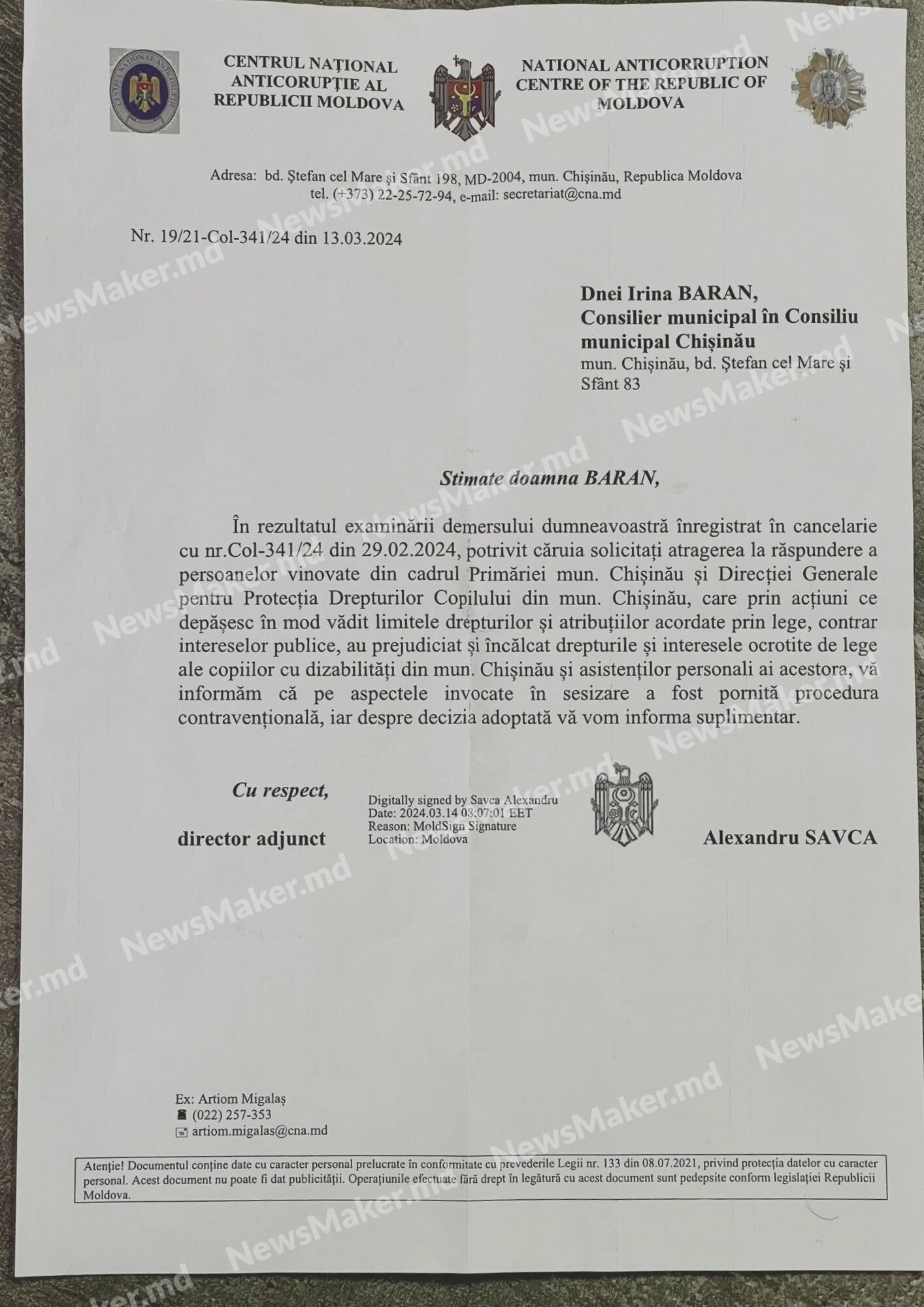 DOC Cazul asistenților personali din Chișinău: CNA a pornit o procedură contravențională