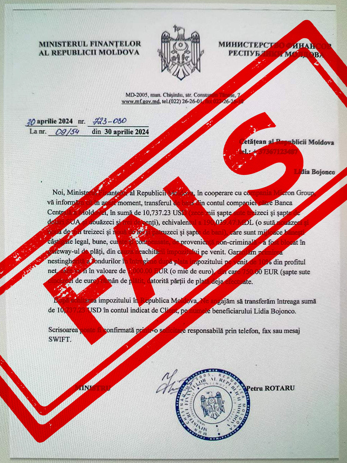 (ФОТО) Новый вид мошенничества в Молдове. Граждане получили фейковые письма с требованием заплатить подоходный налог
