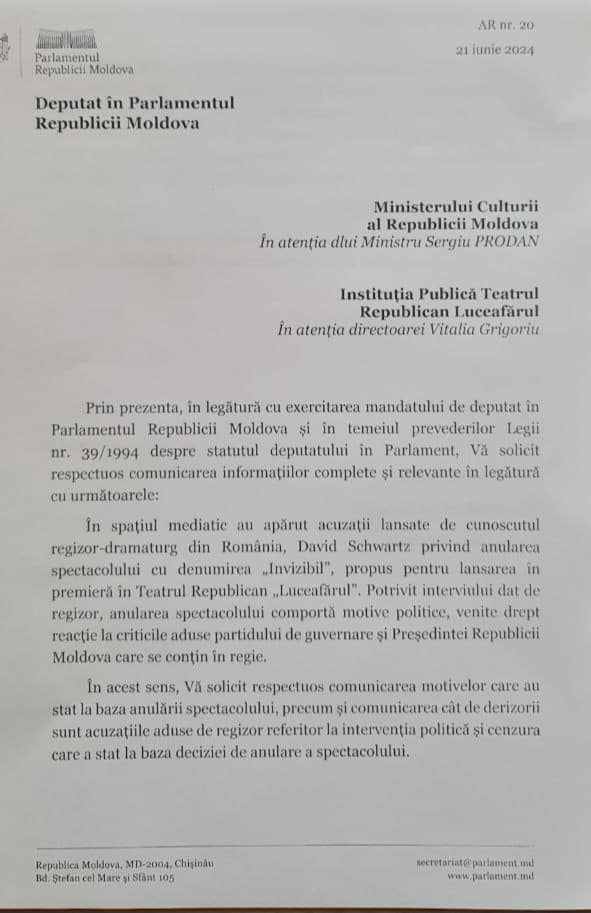 „Practicile amintesc de epoca sovietică“. O deputată socialistă cere explicații de la Prodan în cazul scandalului din teatru