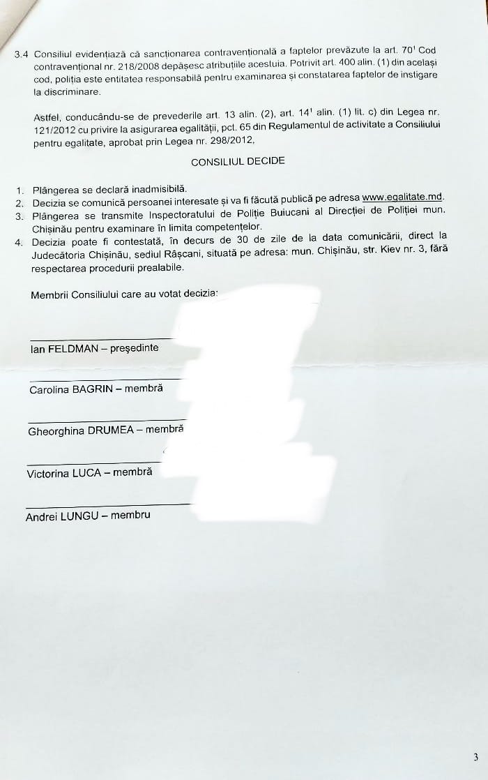 Consiliul pentru Egalitate a declarat „inadmisibilă” cererea socialistei Răileanu, în cazul declarațiilor lui Nantoi: însă a venit cu precizări