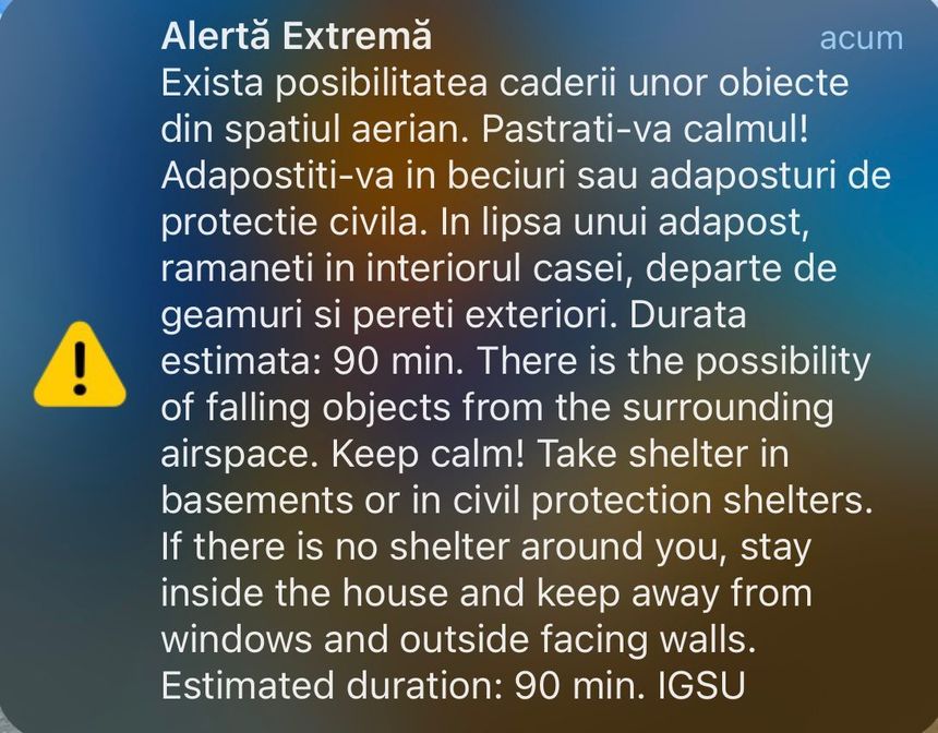 „Alertă extremă“. Locuitorii din Tulcea, avertizați că pe teritoriul județului pot cădea bucăți de drone