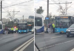 (ВИДЕО) В Кишиневе автомобиль врезался в троллейбус с пассажирами