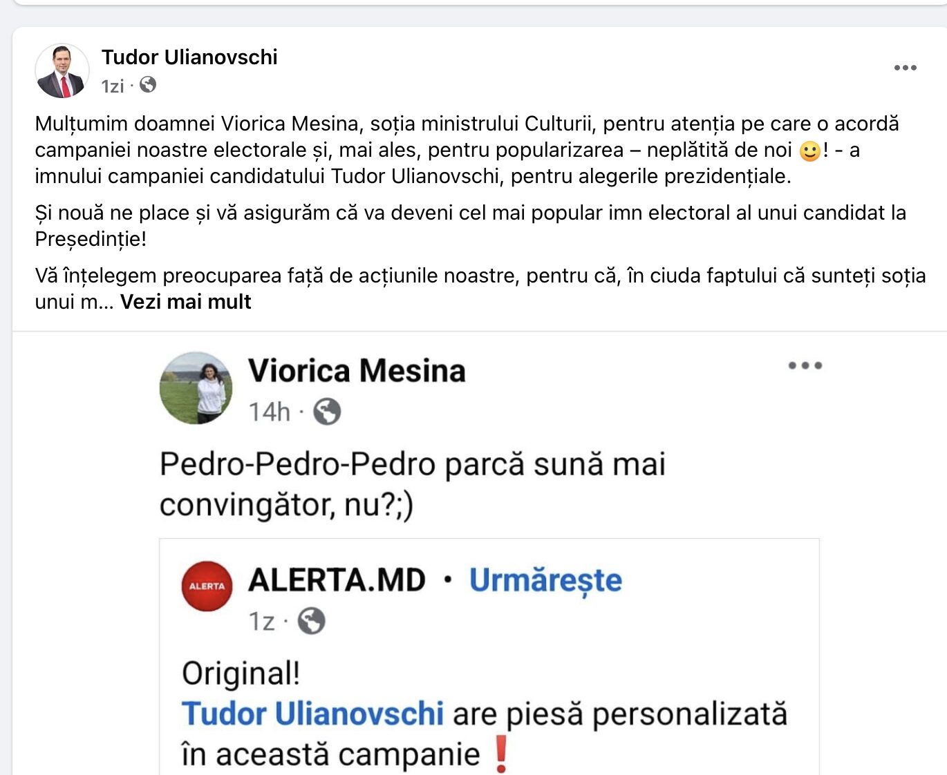 „Nu este Eurovision ca să se expună specialiștii”. Soția lui Ulianovschi, indignată de reacțiile la „Tudor, Tudor, Tu cu dor” - piesa de la lansarea candidatului 