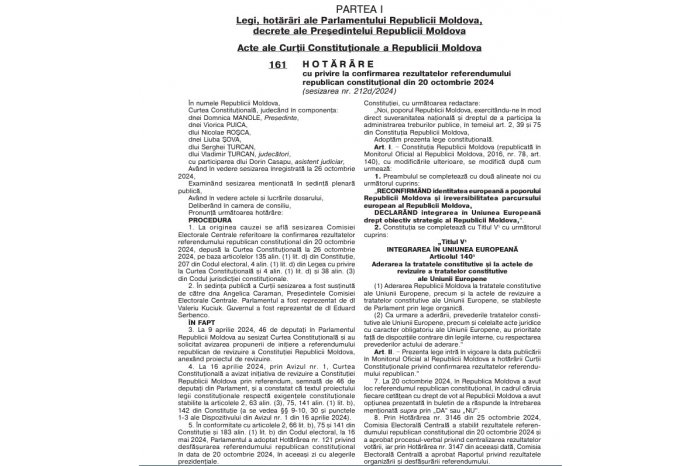 DOC Constituția va fi completată cu un nou titlu: „Integrarea în UE”. Hotărârea Curții Constituționale, publicată în Monitorul Oficial