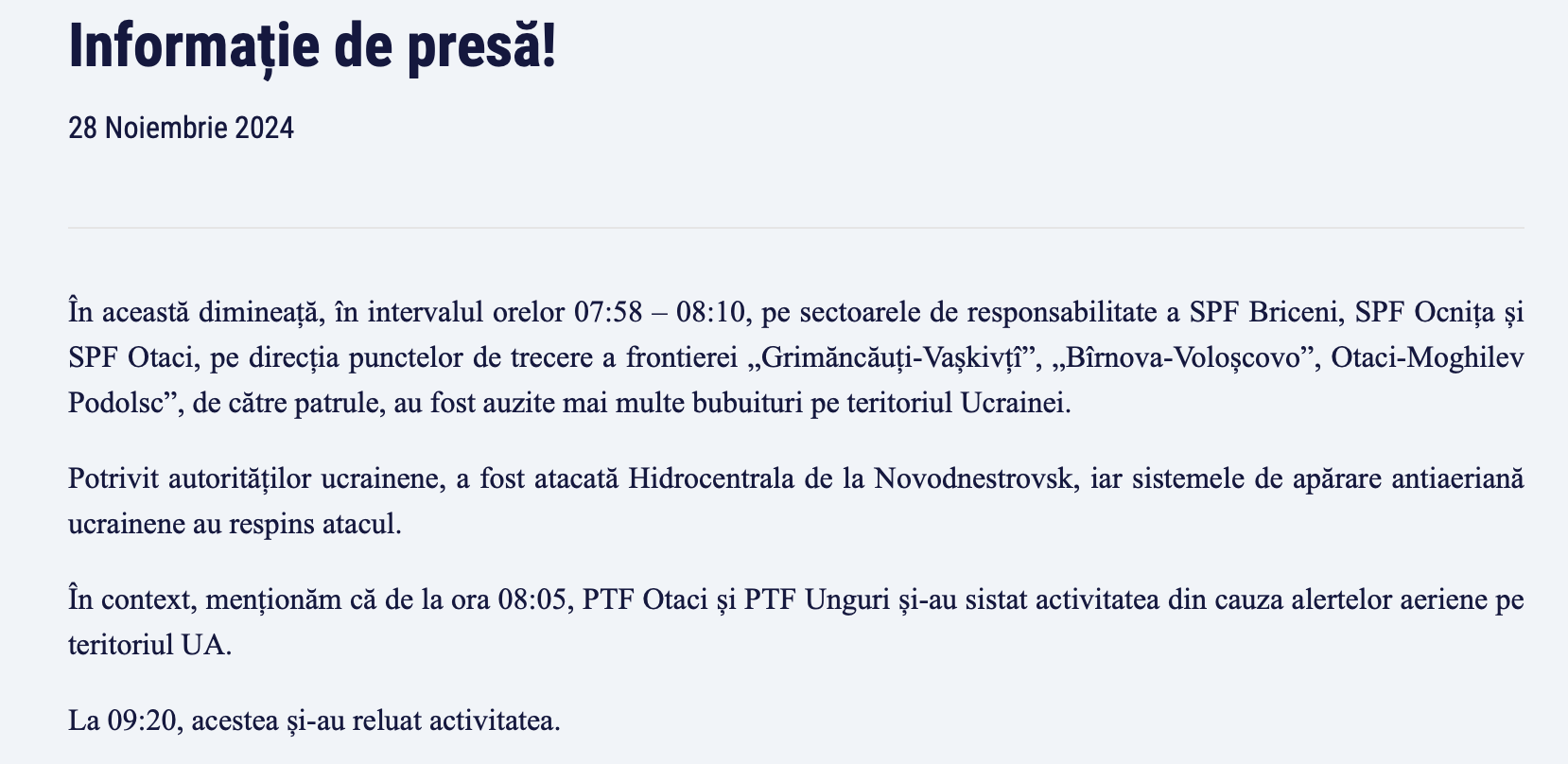 Bubuituri în nordul țării: două posturi de frontieră, închise temporar. Ministerul Apărării: nu a fost violat spațiul aerian