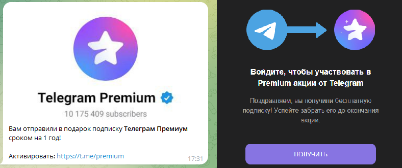 Подписка на Telegram Premium в «подарок»? Пользователи Telegram получают сообщение с фишинговой ссылкой