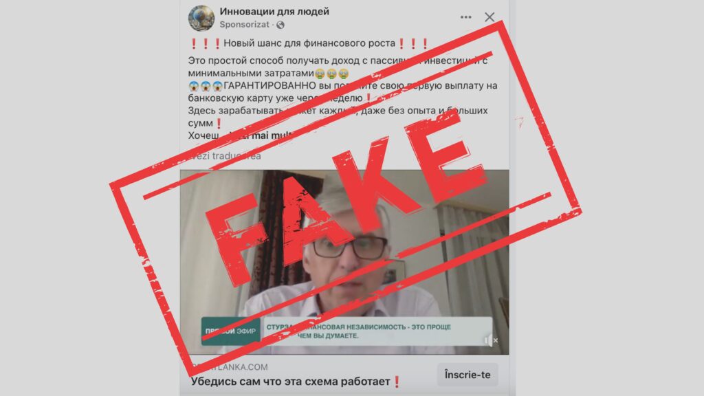 ​Imaginea lui Ion Sturza, folosită de escroci pentru o „platformă de investiții”: „Unii au dat curs falsului și au pierdut bani” 