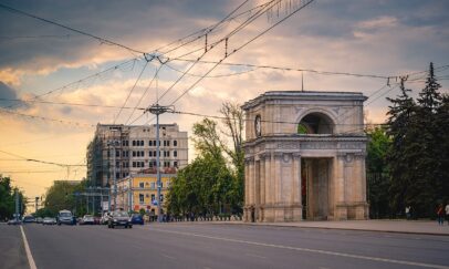 The Triumphal Arch. Famous place in Chisinau city, Moldova,2019